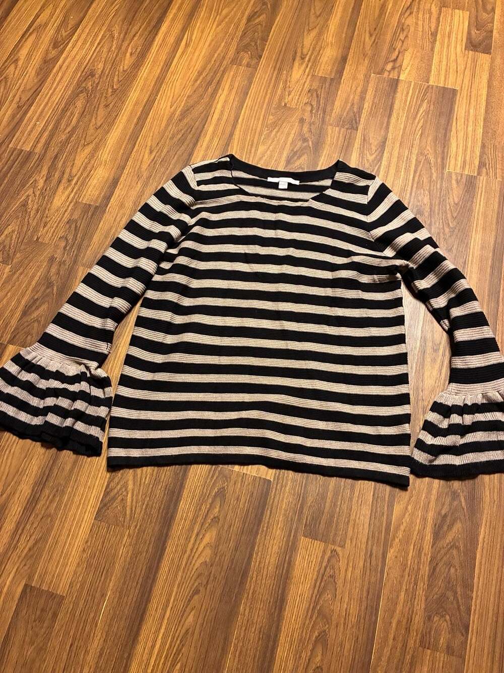 Valerie Stevens Striped Bell Sleeve Ribbed Knit Sweater